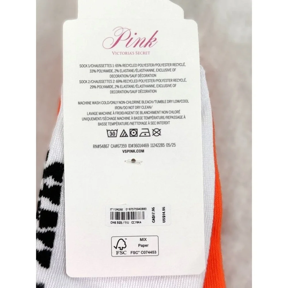 Victoria's Secret PINK Halloween Half Baked/Optic White Bats 2-Pack Quarter Sock